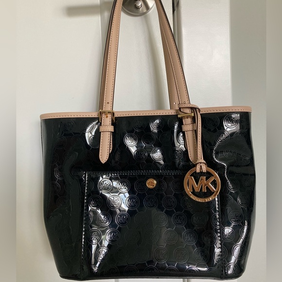 Michael Kors Jet Set Medium MK Snap Pocket Tote Chrome/Tan 😎🖤👜 - Picture 2 of 12
